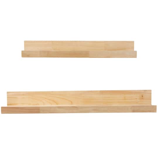 The Novogratz Light Brown Wood 2 Shelves Wall Shelf with Lip Set of 2 18&#x22;, 24&#x22;